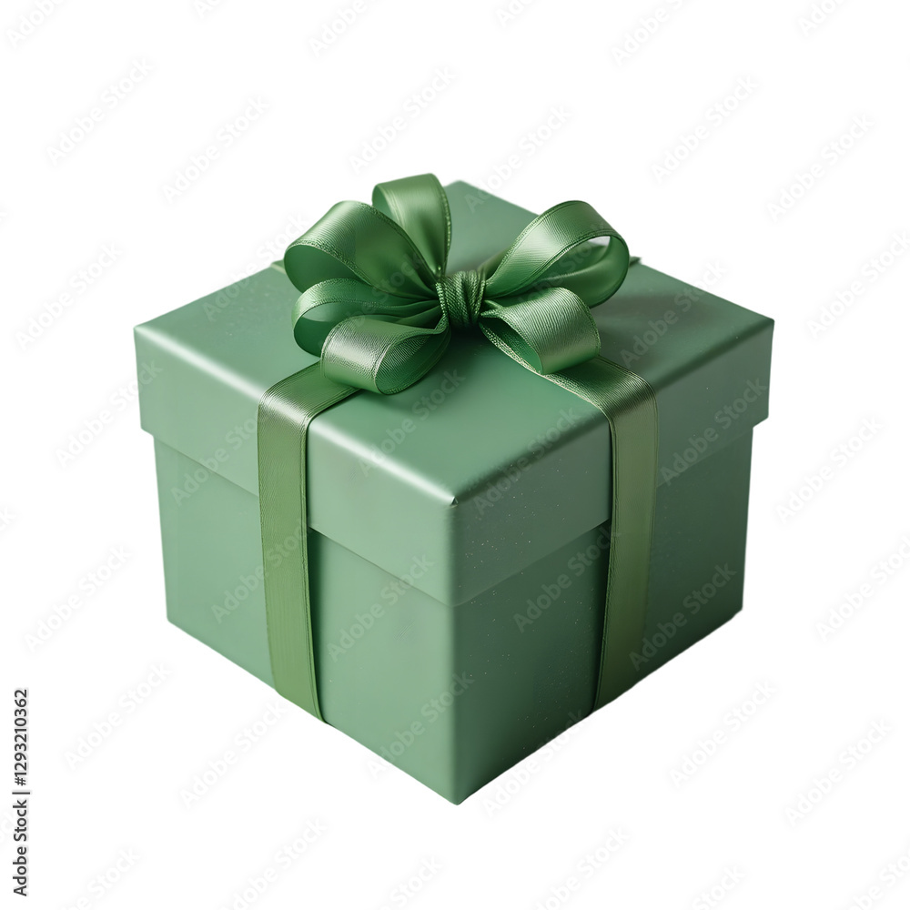 A beautifully wrapped green gift box adorned with a satin ribbon isolated on transparent background. A beautifully wrapped green gift box adorned with a satin ribbon isolated on transparent background.