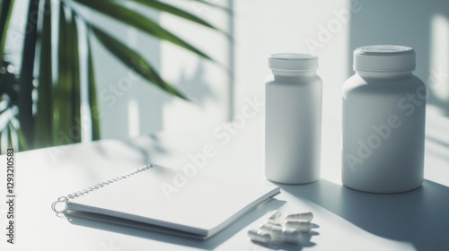 Obesity drug alongside a fitness journal and a bottle of coconut water. Featuring wellness and fitness