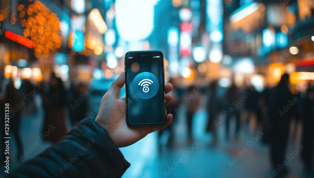 Fototapeta premium Connecting to Public Wi-Fi: A Guide to Staying Safe Online in Public Spaces, Ensuring Secure Network Access for Travelers