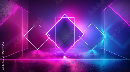 Abstract futuristic technology. Abstract neon background with glowing digital geometric shapes. High technology