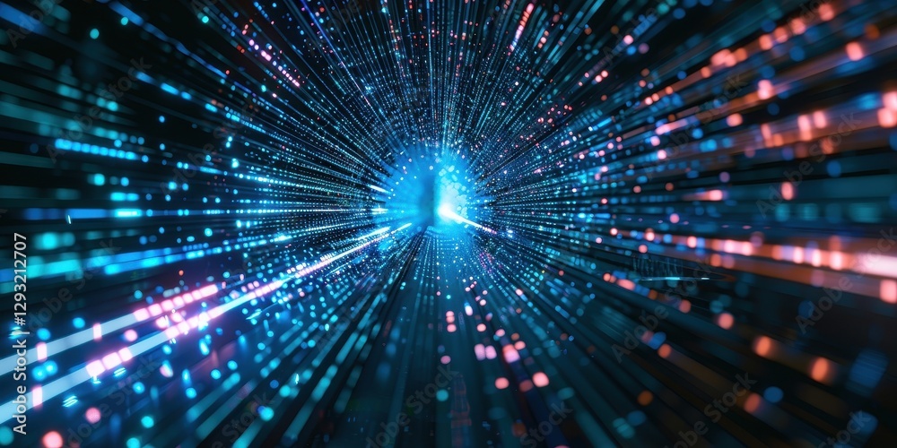 Naklejka premium Abstract Technology Tunnel, Digital Data Stream