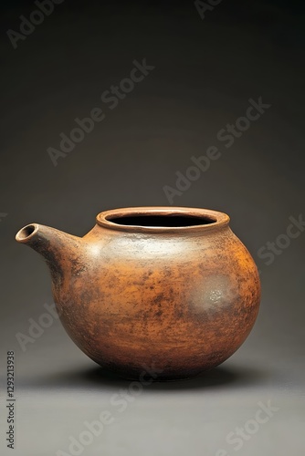 Terracotta teapot, studio shot, dark background photo