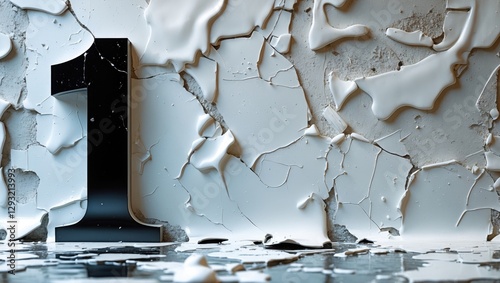 Black number one on distressed white paint background with industrial texture perfect for urban graphic design and typography projects.