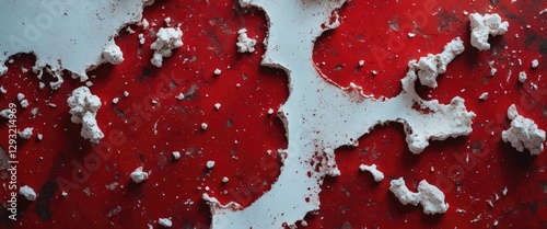 Red textured background with white blemishes and stains creating an abstract and weathered appearance for artistic and design use.