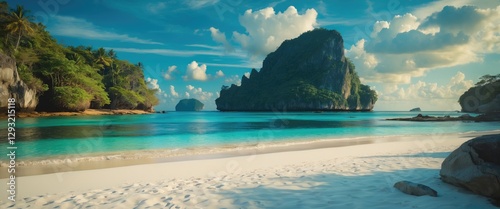 Rok Island Scenic View with Pristine Beach and Turquoise Waters Ideal for Vacation Promotions and Travel Advertisements