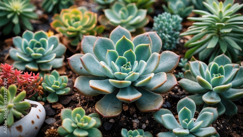 Vibrant assortment of succulent plants showcasing diverse shapes and colors on a natural earthy backdrop for gardening and decoration themes. Vibrant assortment of succulent plants showcasing diverse shapes and colors on a natural earthy backdrop for gardening and decoration themes.