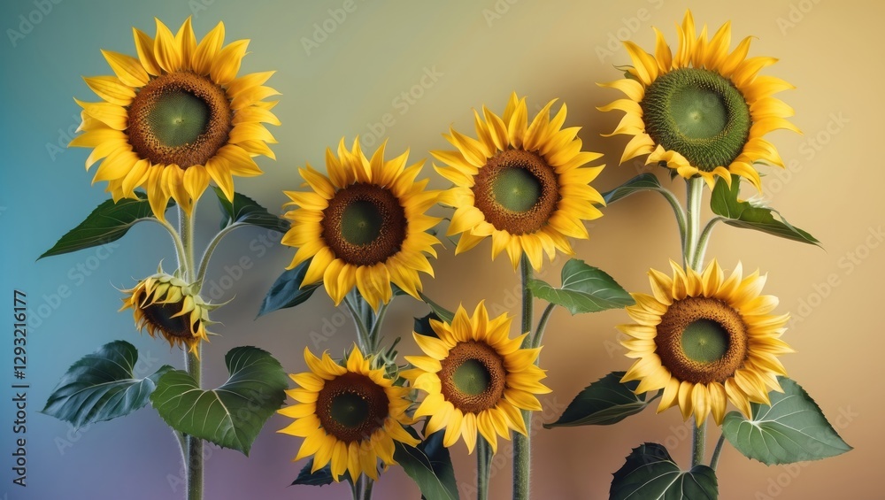Vibrant Sunflowers on Gradient Background Symbolizing Summer and Nature's Beauty for Greeting Cards and Floral Designs Vibrant Sunflowers on Gradient Background Symbolizing Summer and Nature's Beauty for Greeting Cards and Floral Designs