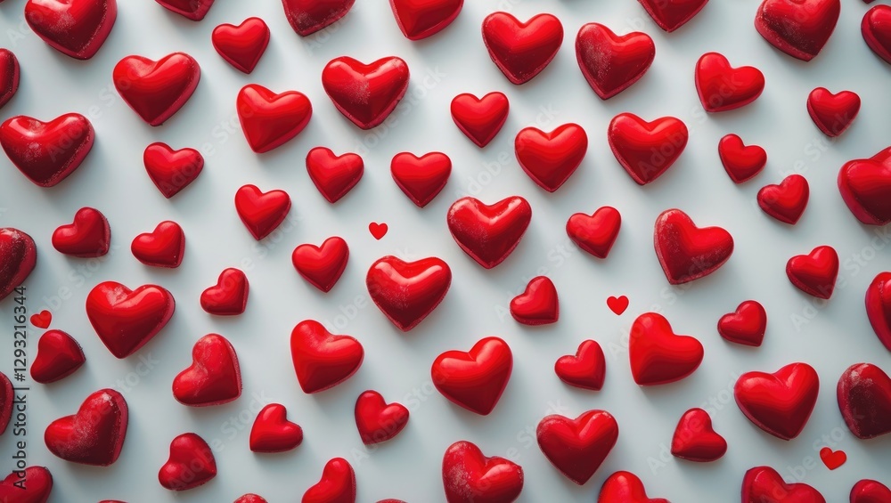 Romantic red hearts scattered on a white background symbolizing love and Valentine’s Day celebrations. Perfect for greeting cards and decorations. Romantic red hearts scattered on a white background symbolizing love and Valentine’s Day celebrations. Perfect for greeting cards and decorations.