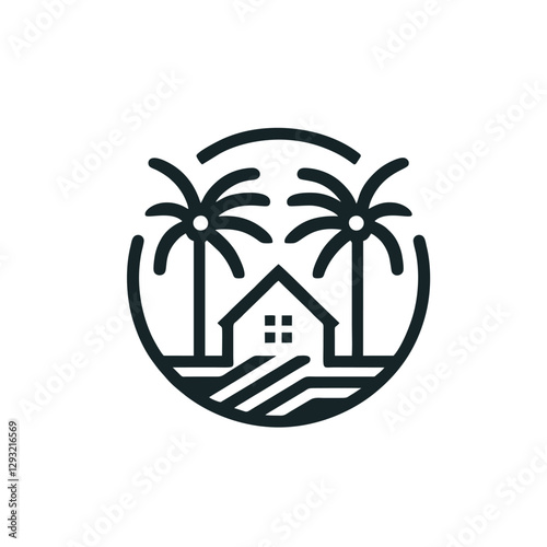 Palm Tree House Logo Minimalistic Design Elements
