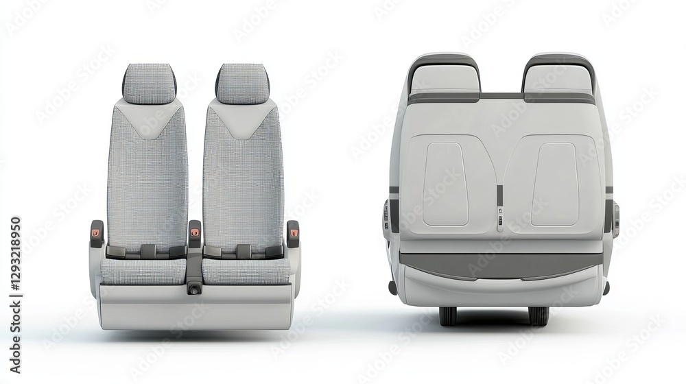 A set of back and front views of a bus seat, isolated on a white background A set of back and front views of a bus seat, isolated on a white background