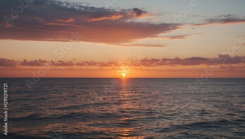 Serene Sunset Over Ocean Horizon With Tranquil Water Reflections and Space for Text Message