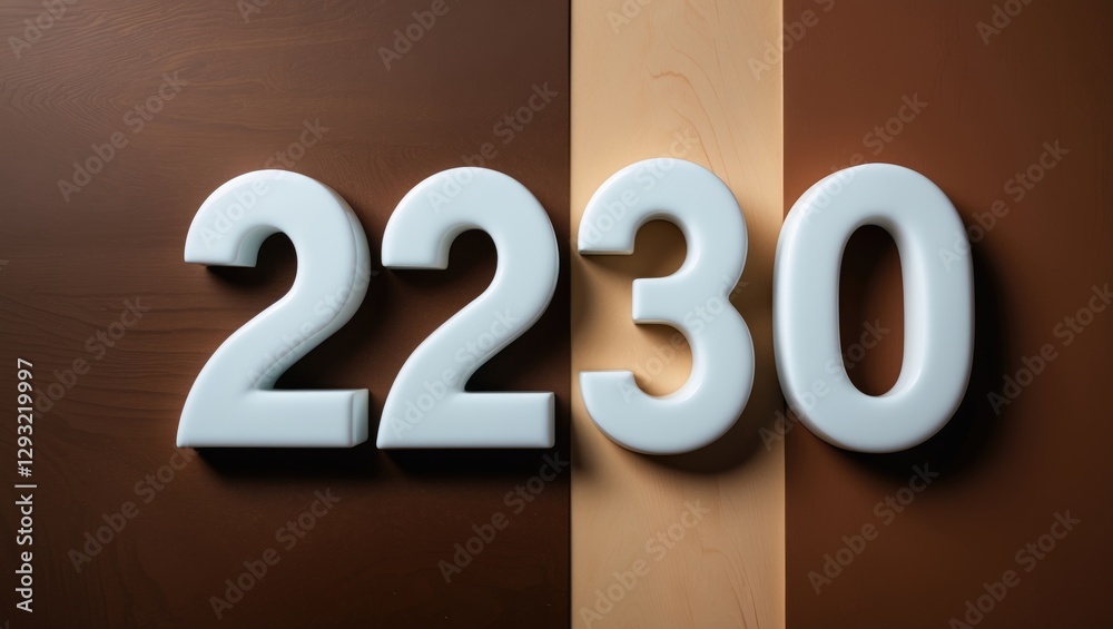 Ceramic number 2230 displayed on a stylish wooden background featuring rich brown tones and contrasting light wood elements. Ceramic number 2230 displayed on a stylish wooden background featuring rich brown tones and contrasting light wood elements.