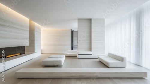 Minimalist living room with white walls and wood floor, embodying simplicity and modern elegance.