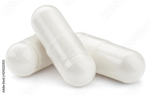 White pill capsule isolated on a white background.
