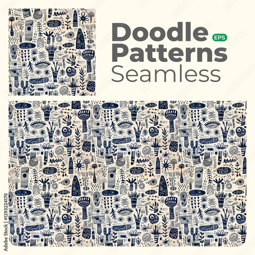 Fototapeta premium Doodle abstract full color patterns seamless