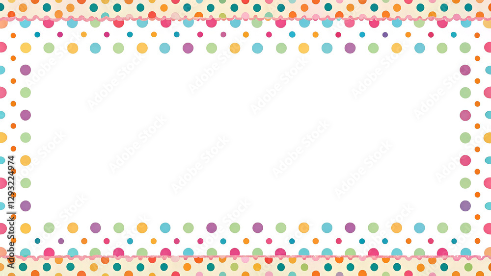 Playful polka dot border frame repeat pattern. Ideal for baby showers, birthday invites, or whimsical stationery designs. Surface pattern design, abstract colorful background with circles Playful polka dot border frame repeat pattern. Ideal for baby showers, birthday invites, or whimsical stationery designs. Surface pattern design, abstract colorful background with circles