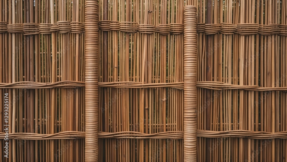 Natural wicker fence texture with intricate weaving patterns for rustic and organic design backgrounds. Natural wicker fence texture with intricate weaving patterns for rustic and organic design backgrounds.