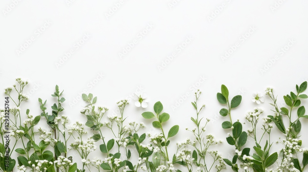 Fototapeta premium Delicate White Flowers and Lush Green Leaves Arrangement