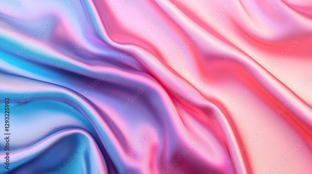 Fototapeta premium A vibrant, silky fabric in hues of blue and pink creates a visually pleasing texture, showcasing smooth curves and light reflections.