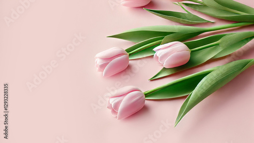 Beautifully arranged pink tulip bouquet placed on a soft pastel pink background. Ideal for Valentine’s Day, Easter, birthdays, Women’s Day, and Mother’s Day. A romantic and elegant floral composition.