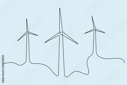 Continuous line art drawing of wind turbine. Windmill concept background.