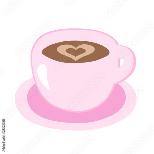 pink cup of coffee latte with heart