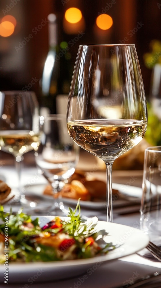 Elegant Dining Experience with Exquisite Wine and Salad