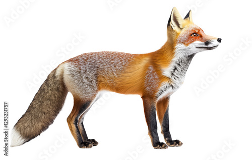 red fox isolated on white background, full body side view