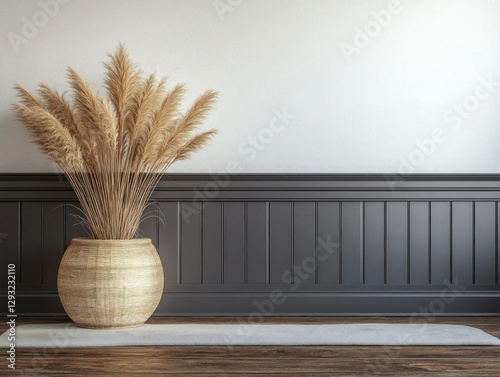 Bohemian Pampas Grass in Woven Basket Home Decor photo