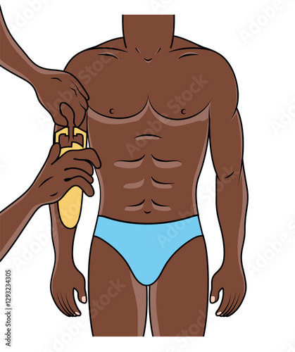 A Black African Woman Measuring bicep skinfold using skin callipers. Flat vector illustration isolated on white background