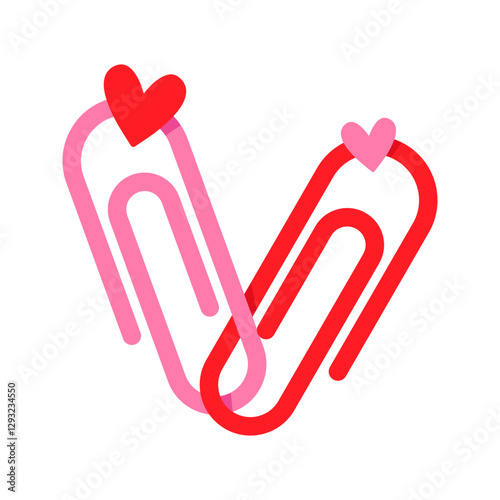 Two paper clips in shape of heart. Illustration for Valentine's Day. Cute print