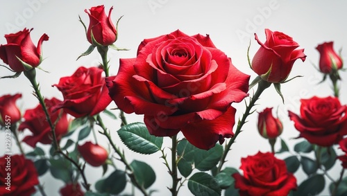 Beautiful arrangement of red roses on a white background showcasing elegance and romance perfect for floral designs and celebrations.