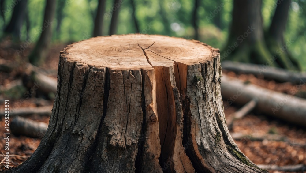 Tree stump in a serene forest setting highlighting nature's resilience and the cycle of life. Capturing beauty in fallen timber. Tree stump in a serene forest setting highlighting nature's resilience and the cycle of life. Capturing beauty in fallen timber.