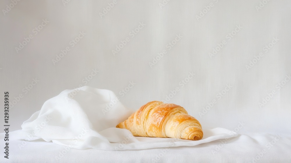 Freshly Baked Croissant on White Cloth Against Minimalist Background Freshly Baked Croissant on White Cloth Against Minimalist Background