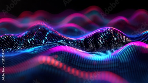 Vibrant Abstract Waves in Neon Colors, Digital Visualization of Flowing Patterns in Dark Background