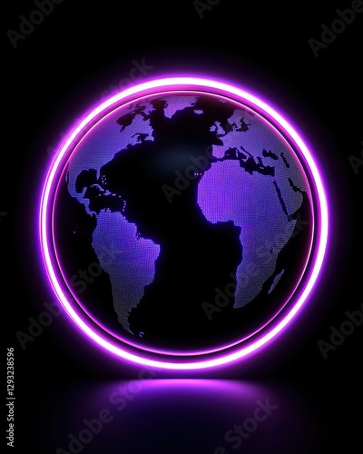 Illuminated globe with vibrant neon outline showcasing the Earth in a modern style.