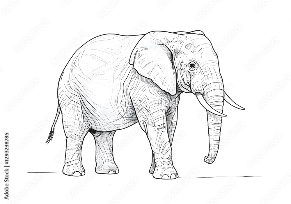 Fototapeta premium Elephant Sketch Illustration of a Majestic Animal on a White Background