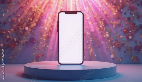 Blank Phone Mockup Displayed on a Stylish Podium – Perfect for Showcasing Your App or Product in Advertisements