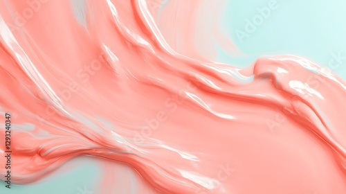 Vibrant Coral Paint Stroke Flowing on Soft Blue Surface for Artistic Background or Design Element