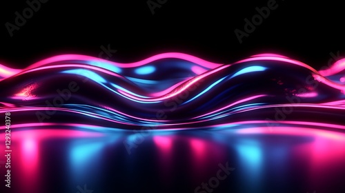 Vibrant Flowing Abstract Waves in Neon Colors with Shiny Reflective Surfaces in a Dark Environment