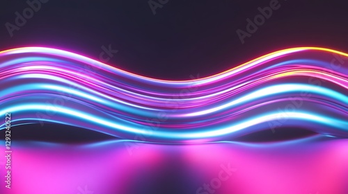 Vibrant Neon Light Waves with Bright Colors and Smooth Flowing Patterns in Dark Background