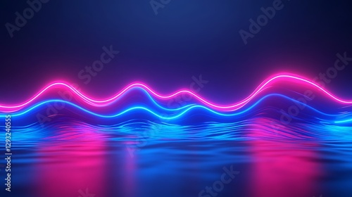 Vibrant Neon Waves Creating a Stunning Light Effect Over a Calm Water Surface in Dark Environment