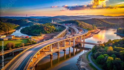 Panoramic Aerial View of Interstate 64 Bridge Construction, Huntington, West Virginia