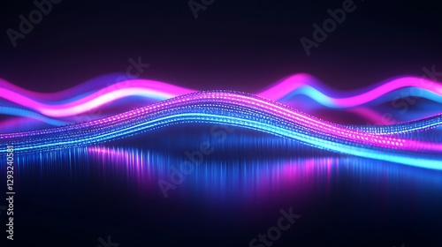 Vibrant Neon Waves with Glowing Lines in Blue and Pink Reflecting on Dark Backgrounds for Digital Art