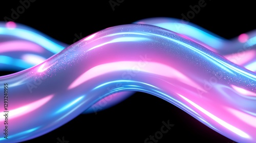 Vivid Wave Patterns in Glossy Pink and Blue Colors with Sparkles on a Black Background