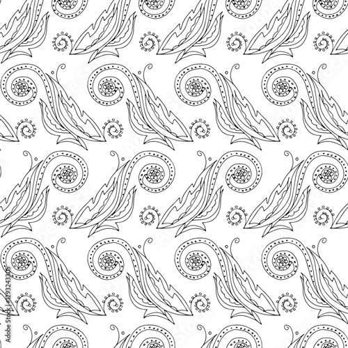 seamless botanical pattern of painted oriental motifs 