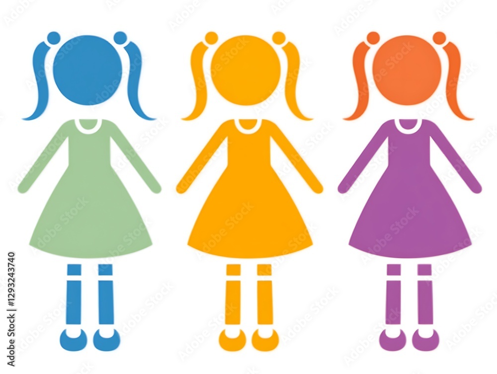 Colorful Kids Simple Girls Icons in a Row Design Colorful Kids Simple Girls Icons in a Row Design