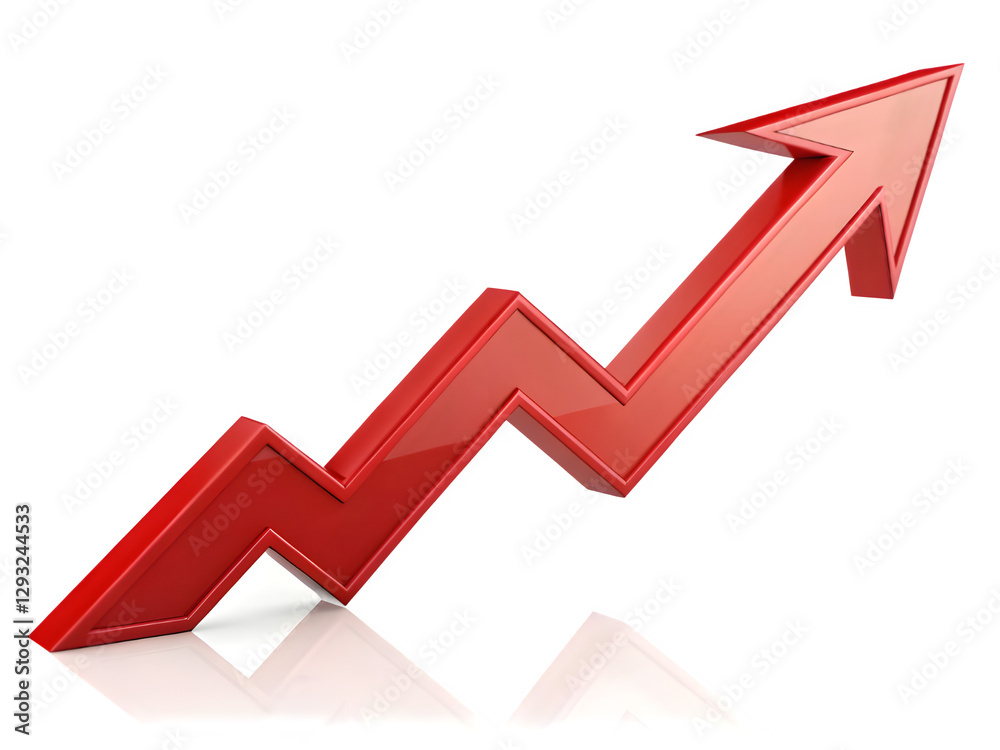 Red upward arrow graph showing rising trend, cut out transparent background. Red upward arrow graph showing rising trend, cut out transparent background.