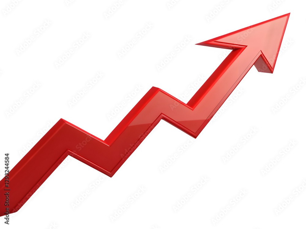 Red upward arrow graph showing rising trend, cut out transparent background. Red upward arrow graph showing rising trend, cut out transparent background.