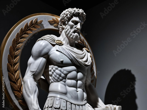 This hyper realistic sculpture depicts a powerful warrior figure, showcasing a chiseled physique and intense expression. Its regal presence captivates in its modern display photo